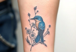 Bluebird with wild flowers tattoo idea