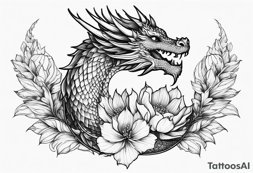 Small dragon with September birth flower on the spine tattoo idea