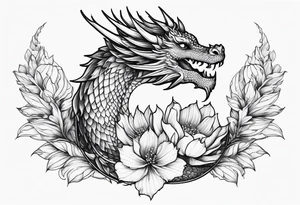 Small dragon with September birth flower on the spine tattoo idea