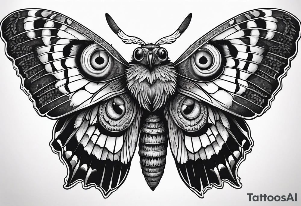 Dead head moth with long wings and owl eyes tattoo idea