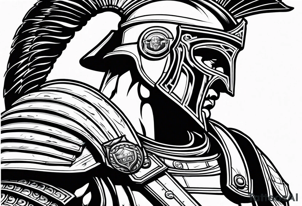 Side profile of spartan soilder looking left at Roman colosseum tattoo idea