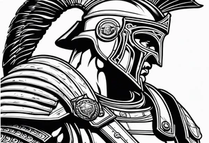Side profile of spartan soilder looking left at Roman colosseum tattoo idea
