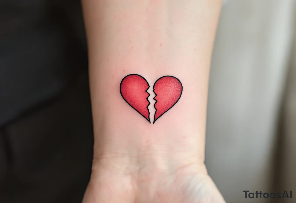 A minimalist red heart split between two wrists, forming a whole when held togethe tattoo idea