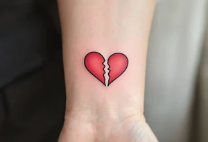 A minimalist red heart split between two wrists, forming a whole when held togethe tattoo idea