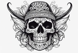 A chilli pepper with a skull fused onto it and facing one of the sides. tattoo idea