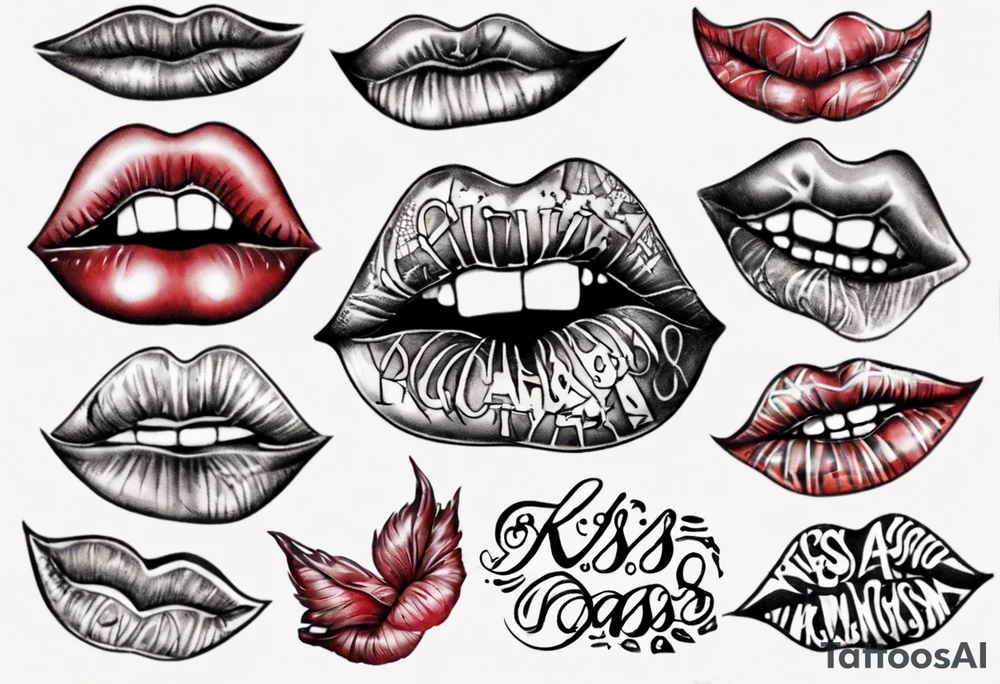 A lip print with the inscription "Kiss my a$$" tattoo idea