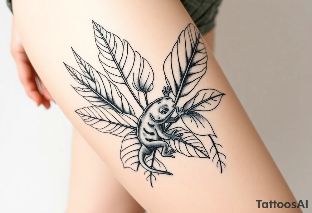 Tropical austrailian plants with hidden gecko tattoo idea