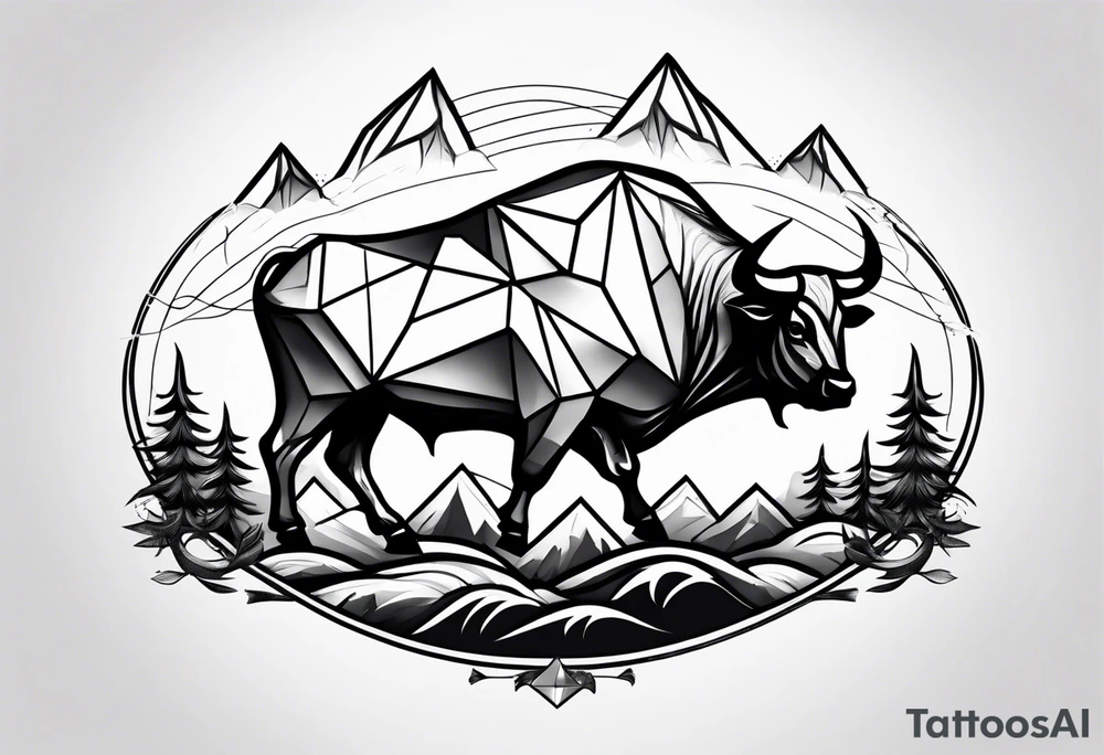 mountain, bike, bull tattoo idea