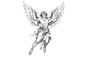 Archangel Michael holding a sword, ready for battle, defeating Lucifer tattoo idea