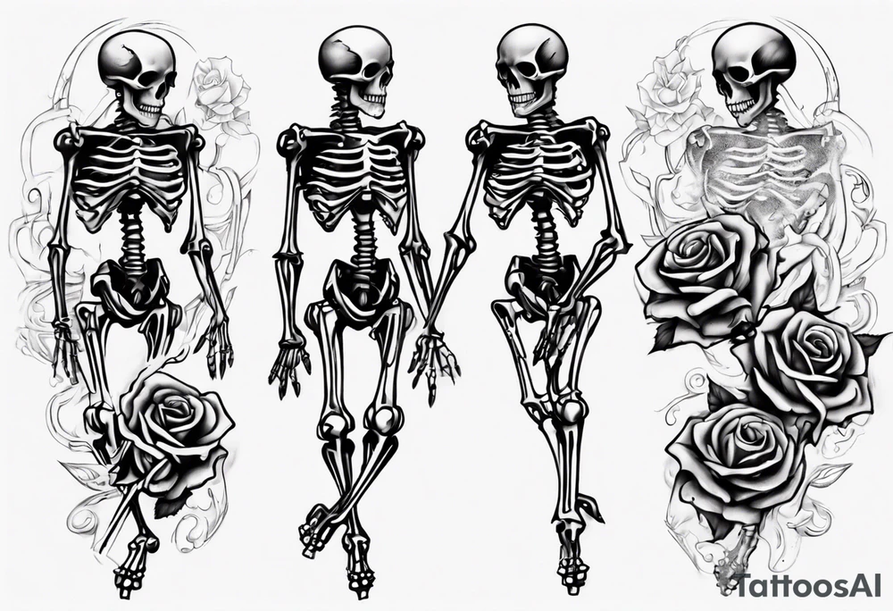Dancing skeloton on a rose tattoo idea