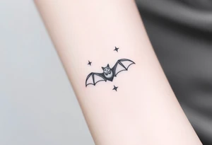 Small bat flying in front of stars tattoo idea