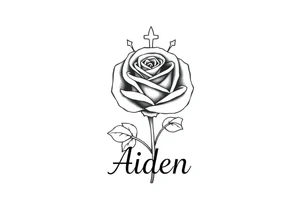 A Rose with a kings crown on it the name Aiden Infront of it bold tattoo idea