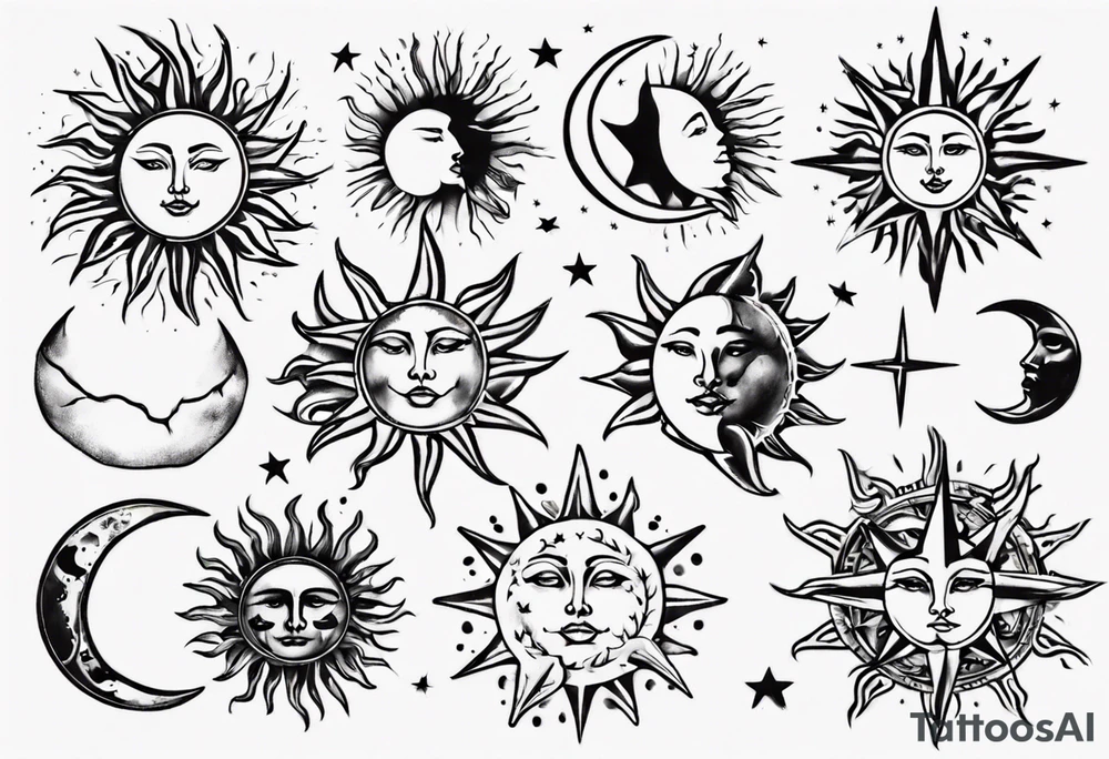 Sun star and moon tattoo idea