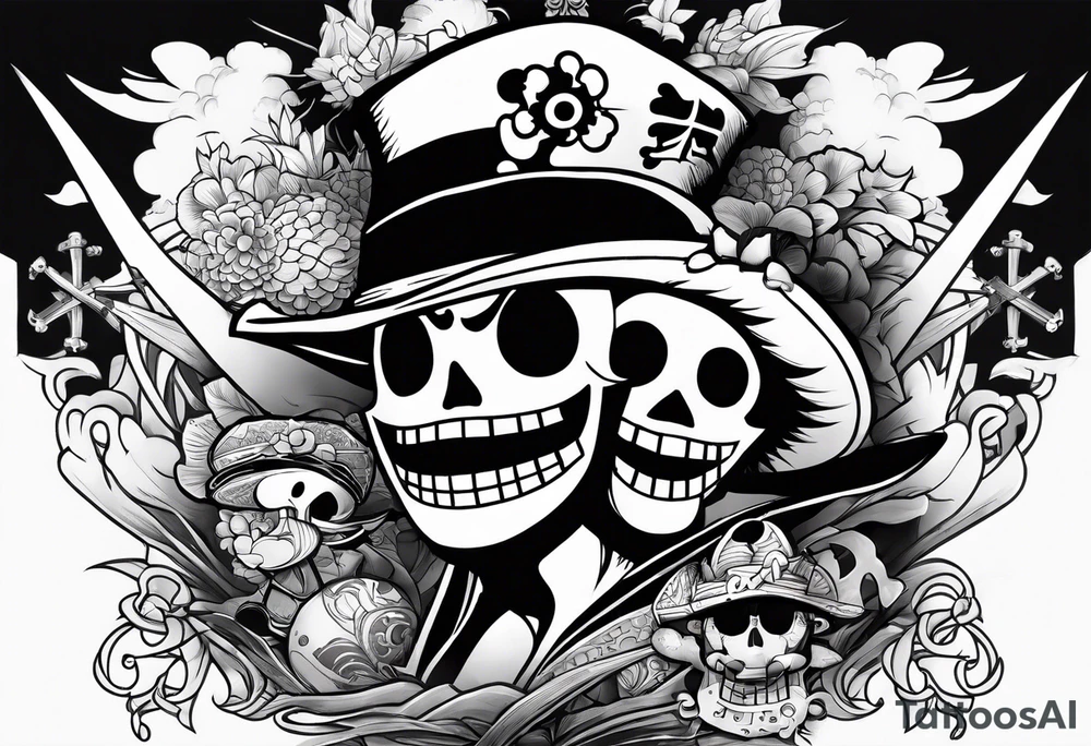 One Piece Shirohige and StrawHats flag tattoo idea