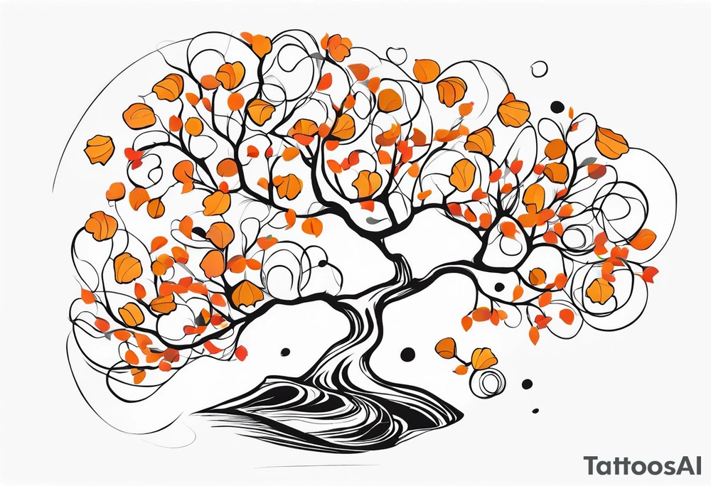 2 mimoma tree blossoms floating with bivalve shells mixed in creating movement tattoo idea