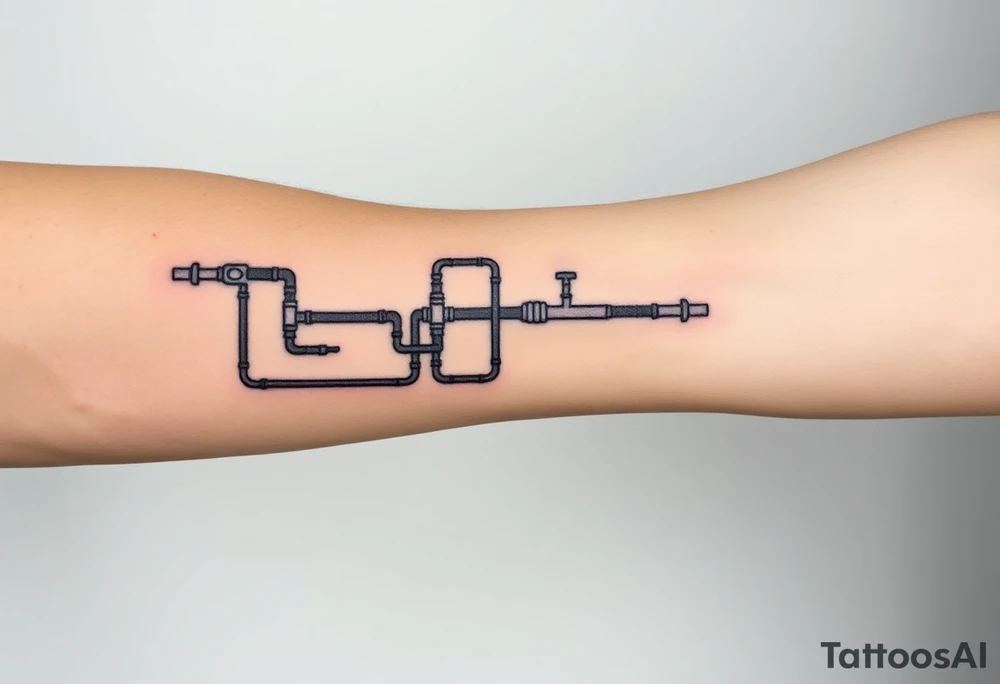 long System of pipes that transitions and transforms into veins of forearm tattoo idea