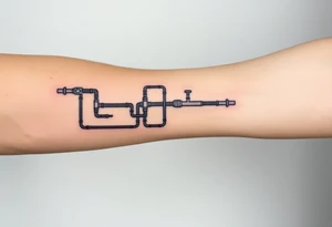 long System of pipes that transitions and transforms into veins of forearm tattoo idea