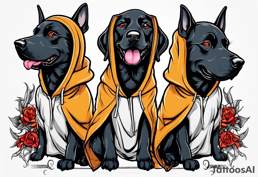 Curberus puppy wearing a hoodie tattoo idea