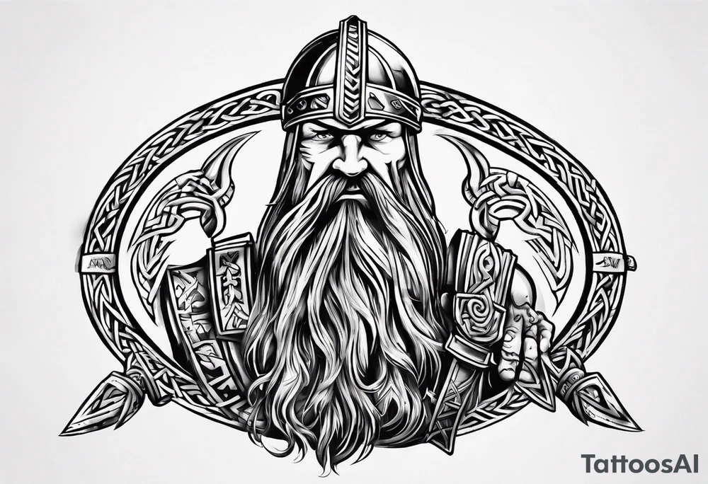 traditional viking with viking writing that also incoorporates the minnesota vikings logo tattoo idea
