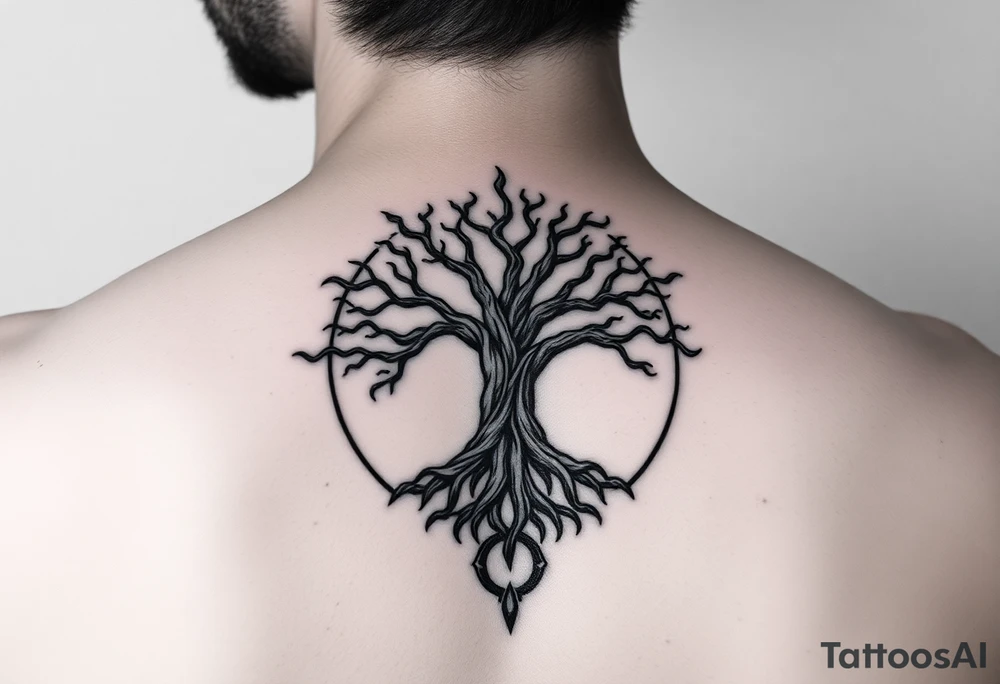 yggadrisl tree of life with circle tattoo idea