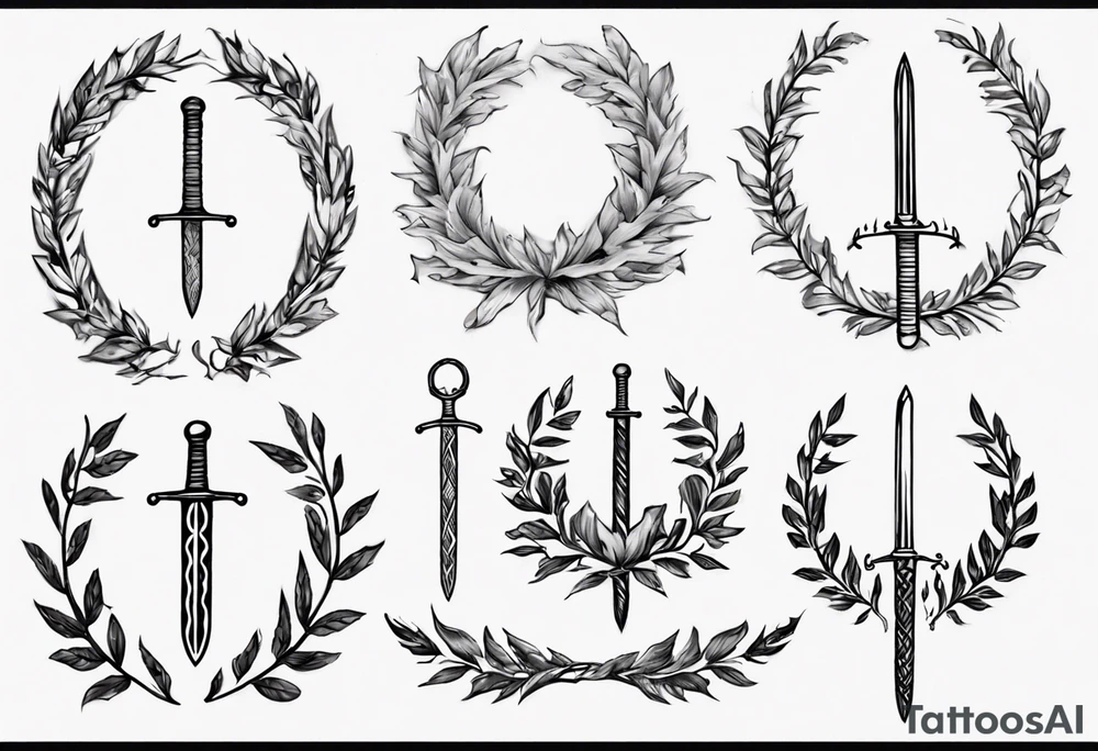 number 13, a laurel leaf wreath, and a Scottish sword tattoo idea number 13, a laurel leaf wreath, and a Scottish sword tattoo idea