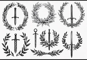 number 13, a laurel leaf wreath, and a Scottish sword tattoo idea