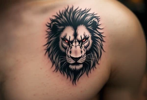 A black and white Czech lion with red eyes, giving it an intense and fierce appearance, symbolizing resilience and determination. tattoo idea