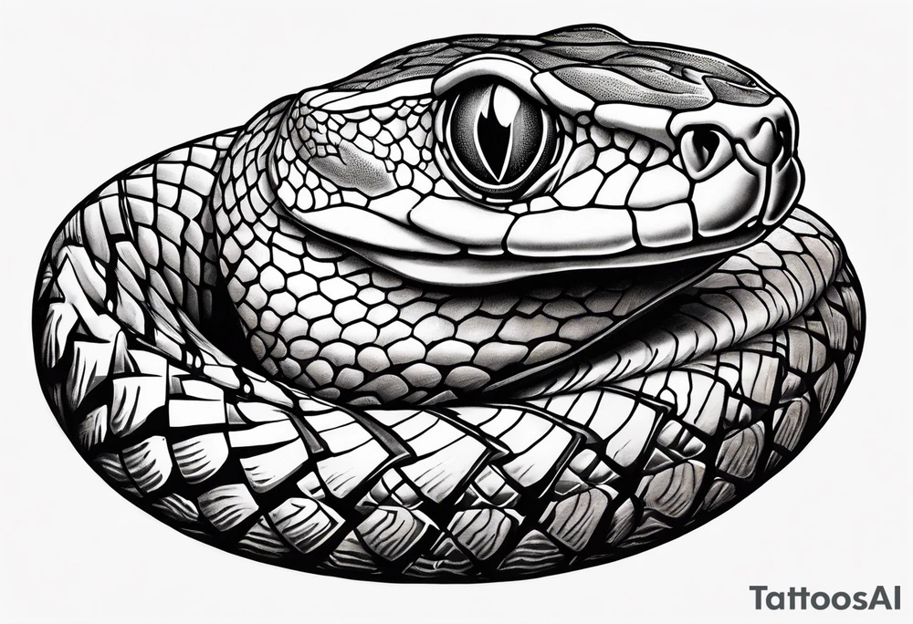 Copperhead full length from above with head turned up and mouth open and copper colored eyes tattoo idea