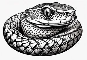 Copperhead full length from above with head turned up and mouth open and copper colored eyes tattoo idea