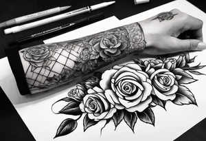 tattoo fool sleeve, old broken gothic home, broken sword, roses tattoo idea