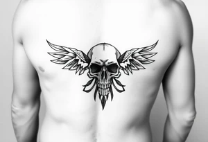 A tribal be with a skull for lower abdomen on a man tattoo idea