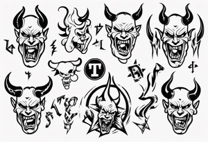 The word Tavo inside the devil emoji tattoo idea