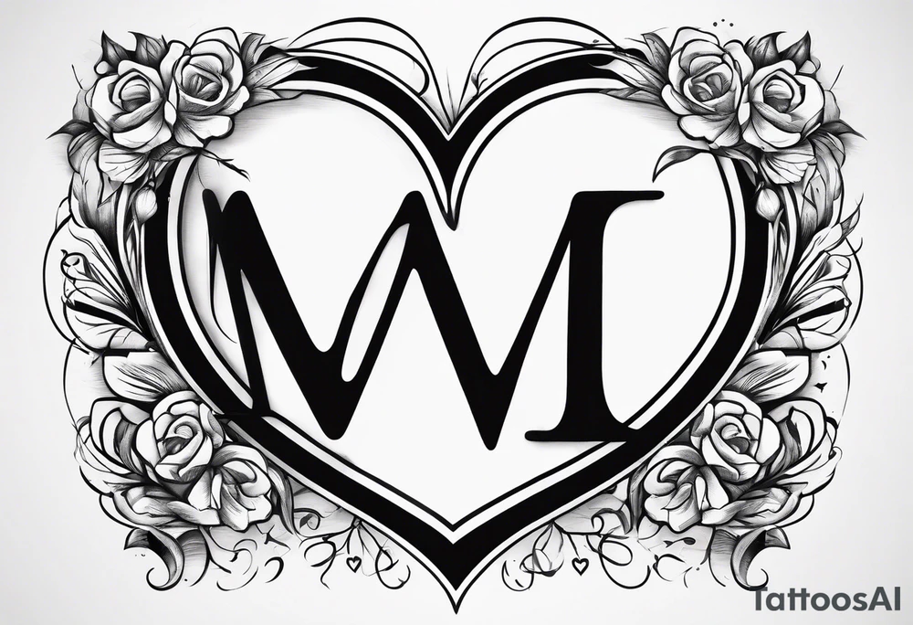 Simple Heart with the letter s and the letter m inside tattoo idea