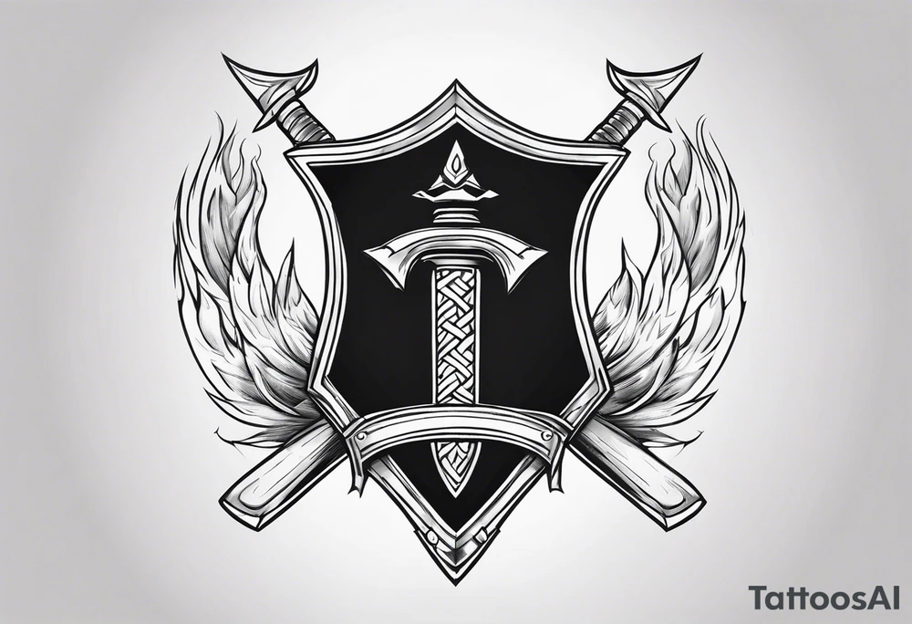 Valhalla shield valknut sword axe flames cloud tattoo idea Valhalla shield valknut sword axe flames cloud tattoo idea