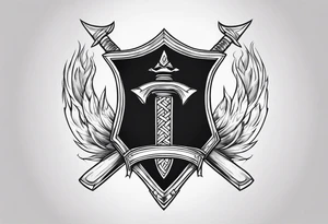 Valhalla shield valknut sword axe flames cloud tattoo idea