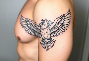 majestic eagle spreading wings against mountain peaks tattoo idea