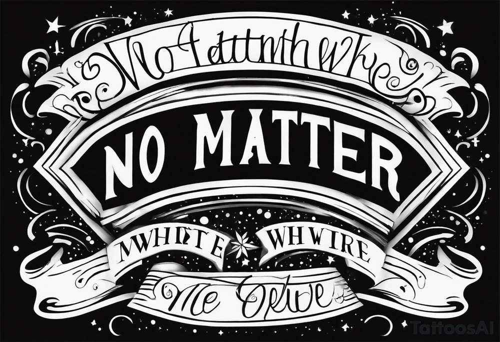 Quote “no matter where” in cursive, glyph at the end, sparkles tattoo idea