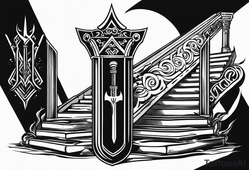 Valhalla sword shield axe 
stairs tattoo idea