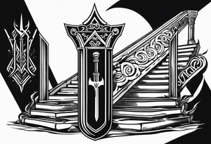 Valhalla sword shield axe 
stairs tattoo idea