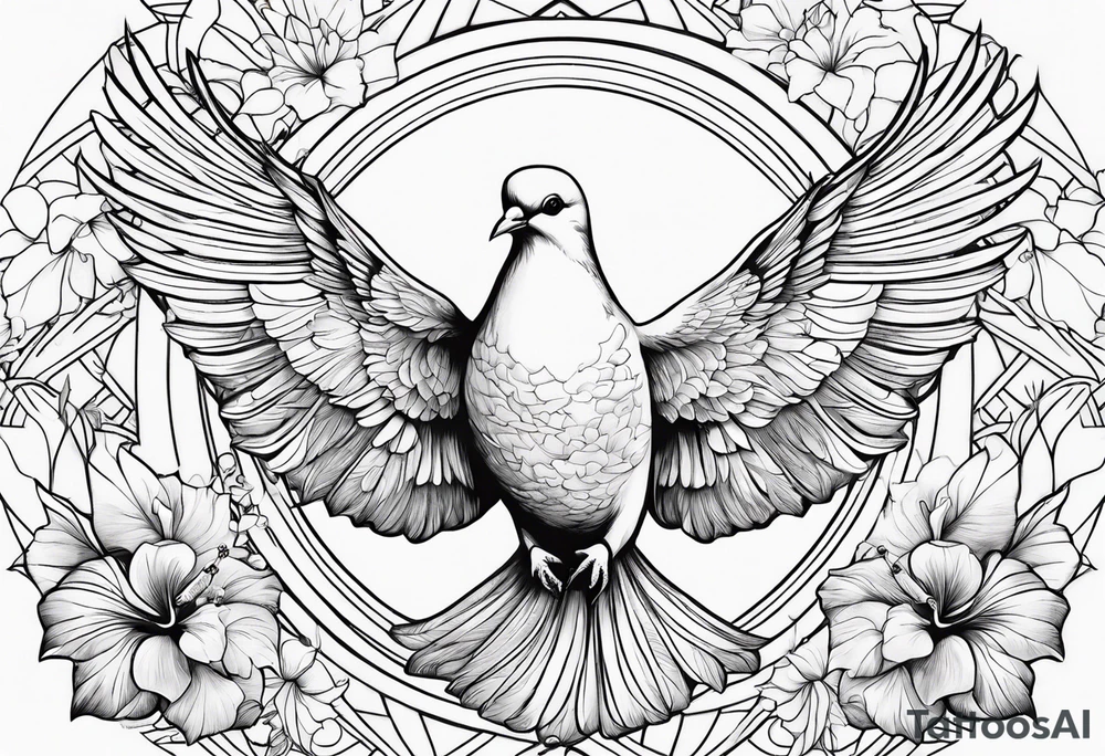 dove, clouds, Hibiscus tattoo idea