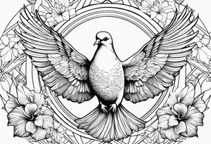 dove, clouds, Hibiscus tattoo idea
