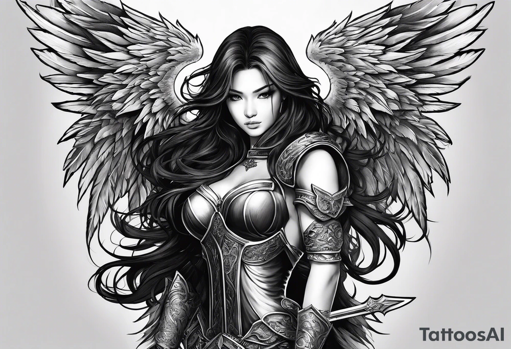 Female dark angel with sword tattoo idea