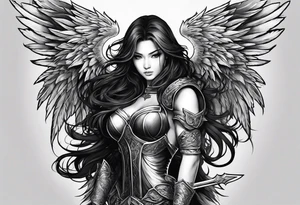 Female dark angel with sword tattoo idea