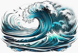 an half sleeve for my lower left leg that is completely rough ocean water tattoo idea