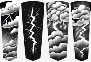 forearm sleeve lightning and clouds pattern tattoo idea