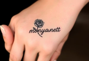 a rose seperate and a semicolon seperate from the name “monyanette” tattoo idea