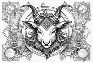 Capricorn tattoo with geometric designs subs and moons with Saturn tattoo idea