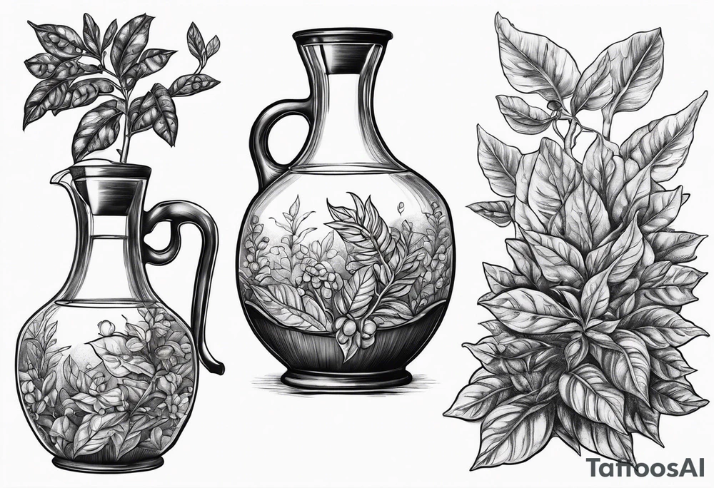 Coffee carafe with coffee plant growing out of it tattoo idea