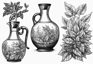 Coffee carafe with coffee plant growing out of it tattoo idea