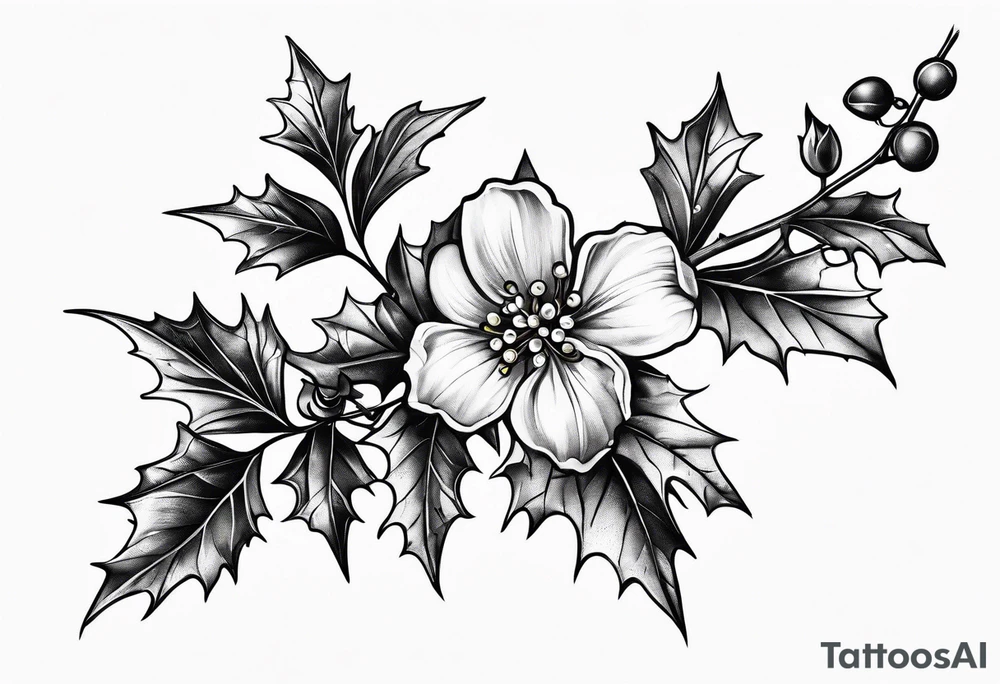 holly flower stem tattoo idea